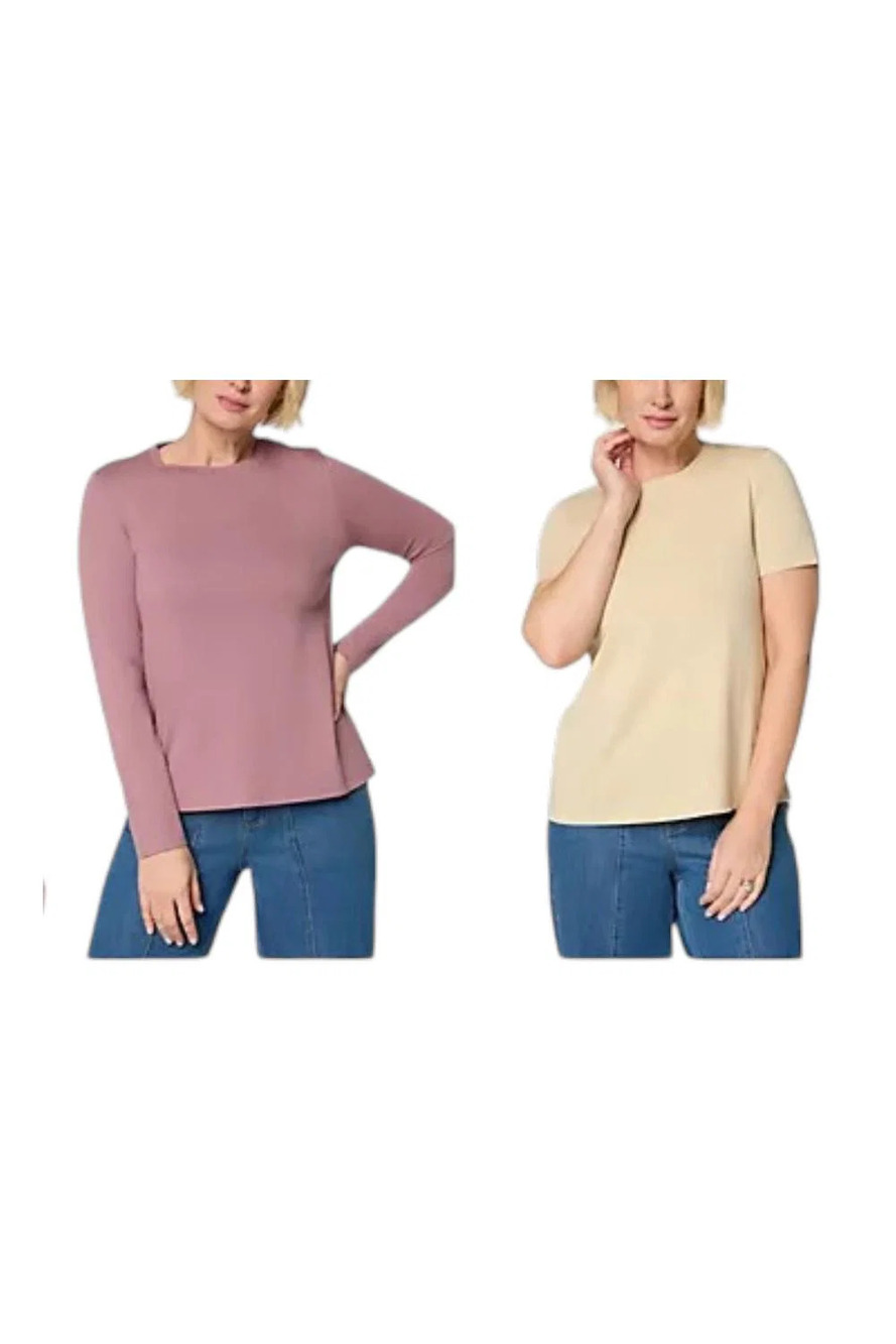 LOGO Principles by Lori Goldstein Women`s 2-pack Crew Neck Tops Aegean - Regular